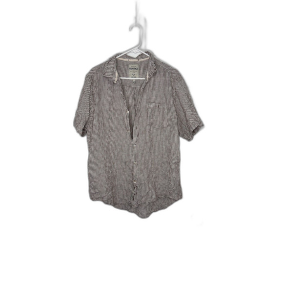Report Collection Heritage XL Brown Stripe 100% Linen Button Shirt Men - Picture 1 of 6